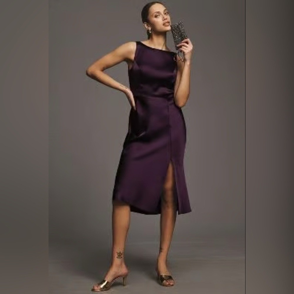 BHLDN Alice High Neck Satin Midi Dress